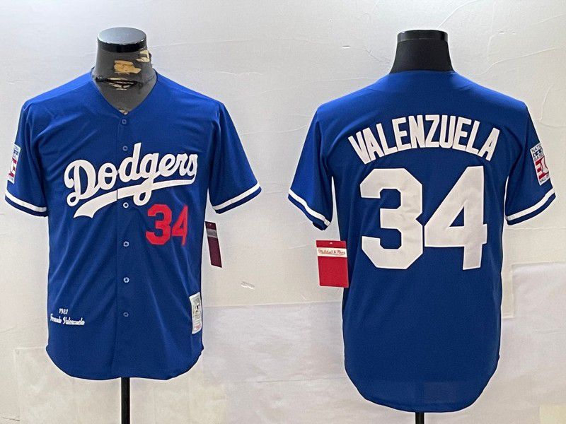 Men Los Angeles Dodgers #34 Valenzuela Blue Throwback Game 2024 Nike MLB Jersey style 11207